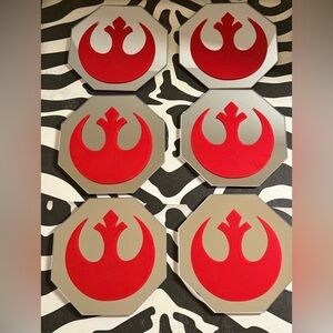 New 6 Rebel Alliance logo crest Star Wars mirrored coaster set 4.5” coffee table
